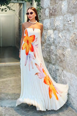 Bergamot | Orange Floral Satin Sweetheart Maxi Dress