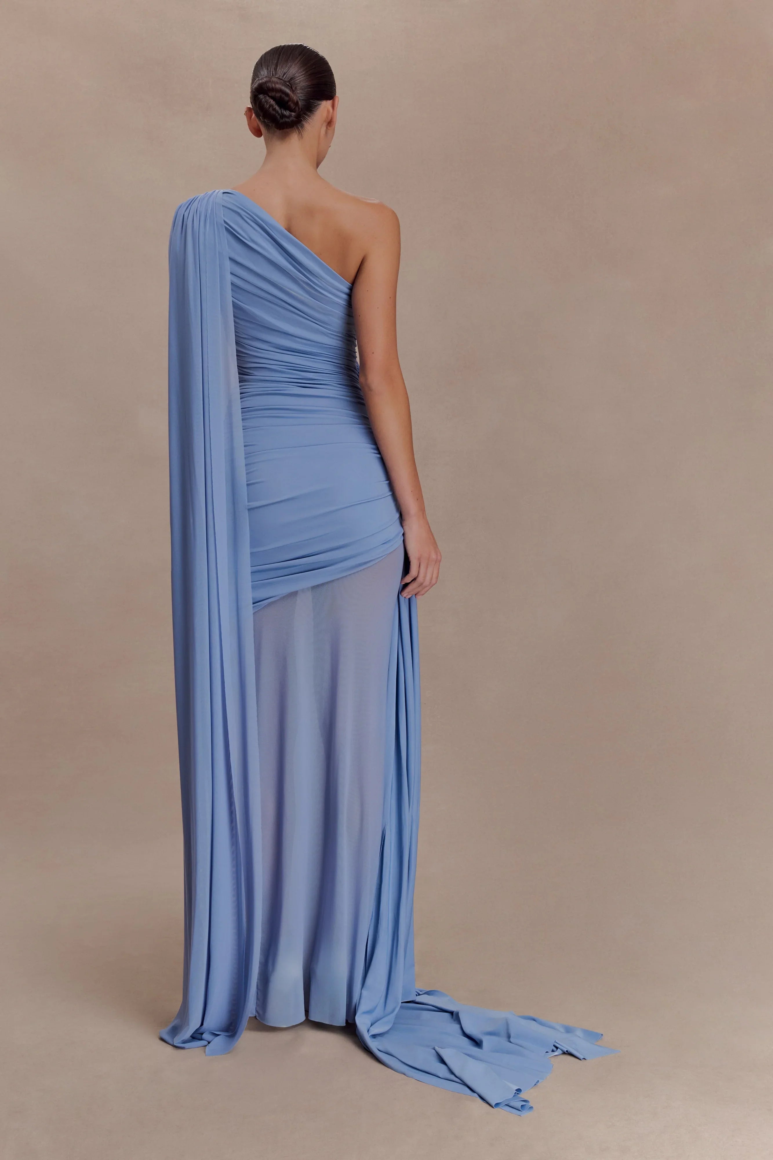 Asher Slinky One Shoulder Maxi Dress - Cornflower Blue